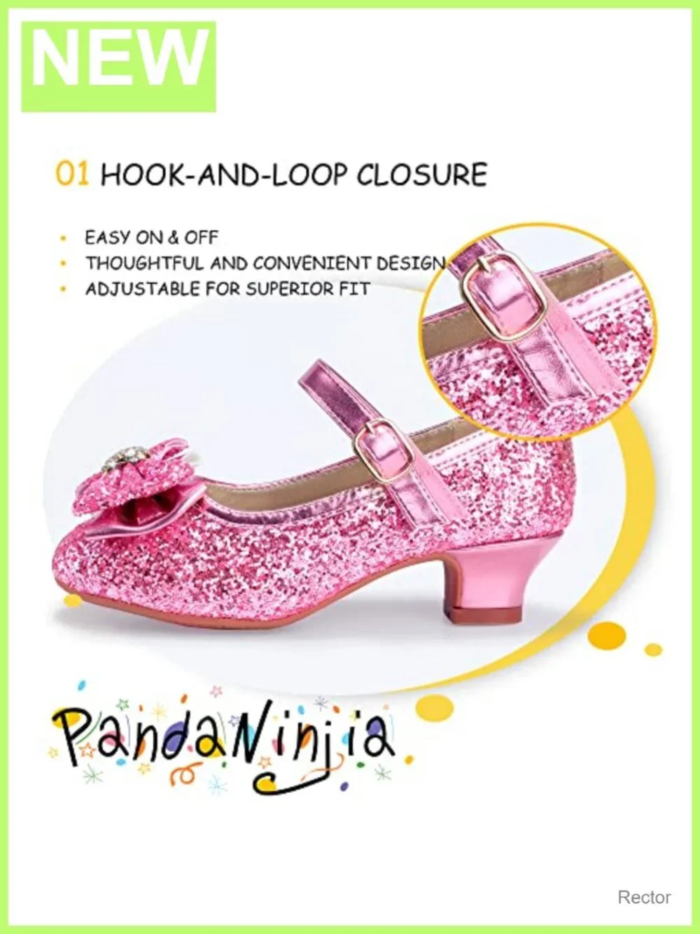 Girls Sparkle Sequin Mary Jane Heels Hook & Loop Dress Shoes